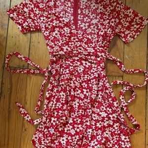 Madewell Red Daisy Floral Wrap Romper - Size 0